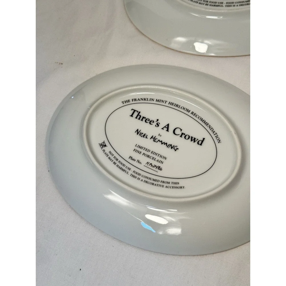 Franklin Mint Dog Plate Set of 3 Three's A Crowd, Take Me Home, Five And Dine